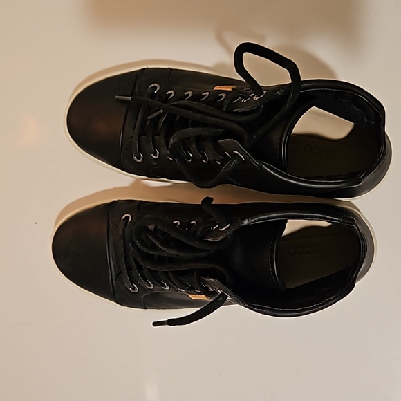 Ecco Womens Soft 7 Mid Cut Lace Black Leather Sneakers - Picture 6 of 8